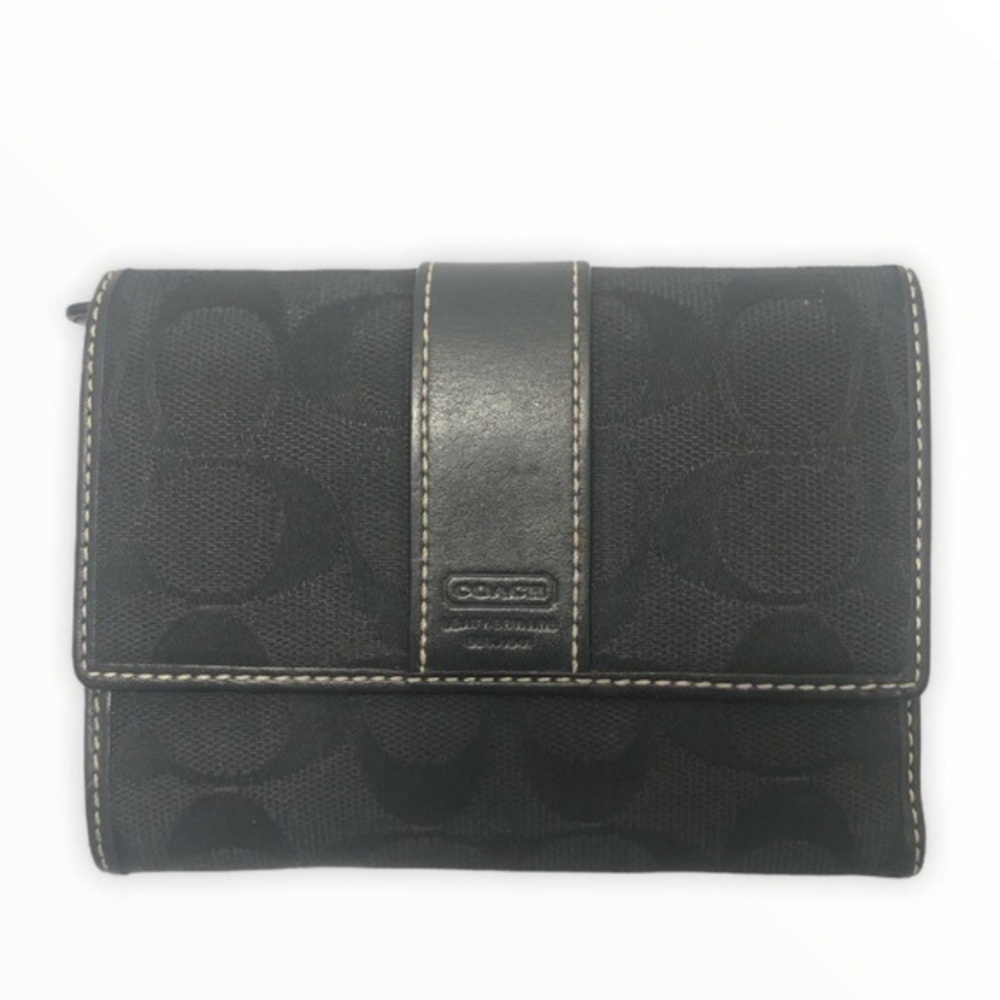 Coach black signature jacquard leather wallet - Picture 1 of 10